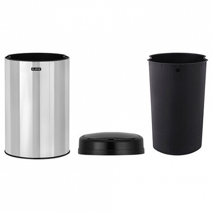 Ведро для мусора СЕНСОРНОЕ 30 л, нержавеющая сталь, черная матовая крышка, питание от 4-х батареек AA (не входят в комплект), LAIMA, 609328