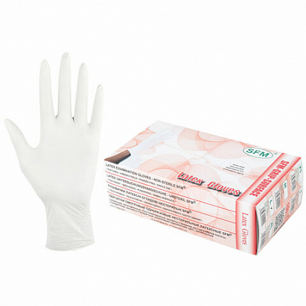 Перчатки латексные смотровые SFM Grip-Surface/ L 254 SC, Германия, 50 пар (100 штук), размер 8-9, L (большой)