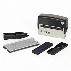 Штамп самонаборный 2-строчный, оттиск 69х10 мм, синий без рамки, GRM 15, КАССА В КОМПЛЕКТЕ, 116000090