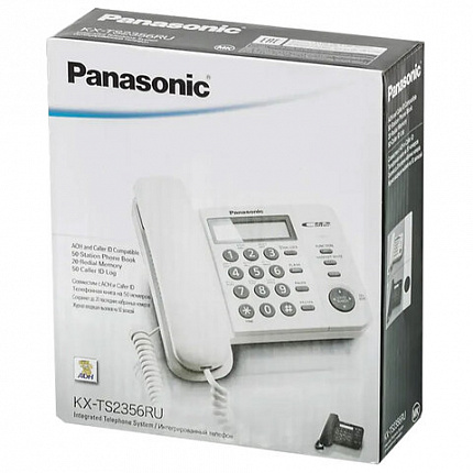 Телефон PANASONIC KX-TS2356RUB, черный, память 50 номеров, АОН, ЖК-дисплей с часами, тональный / импульсный режим