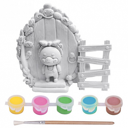 ПАННО ИЗ ГИПСА "СКАЗОЧНАЯ ДВЕРЦА", с красками и кистью для росписи, ассорти, BRAUBERG KIDS, 666013