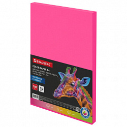 Бумага цветная BRAUBERG, А4, 75 г/м2, 100 л., НЕОН, малиновая, для офисной техники, 116669