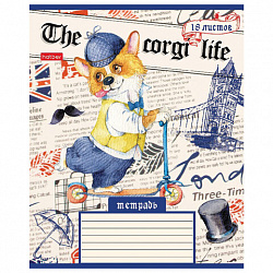 Тетрадь 18 л. HATBER клетка, обложка картон, "Корги_LIFE" (5 видов в спайке), 18Т5В1