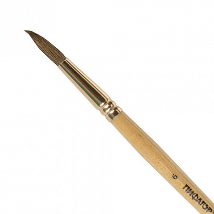 Кисть ПИФАГОР, БЕЛКА, круглая, № 6, деревянная лакированная ручка, с колпачком, пакет с подвесом, 200820