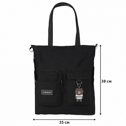 Сумка шоппер HEIKKI EQUIP (ХЕЙКИ), канвас, карманы, 38х35 см, черный, 272441