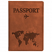 Обложка для паспорта "Passport Map", мягкая экокожа, коричневая, STAFF, 238876