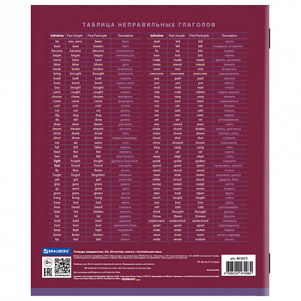 Тетрадь предметная "КОЛОР" 36 л., обложка мелованная бумага, АНГЛИЙСКИЙ ЯЗЫК, клетка, BRAUBERG, 405071