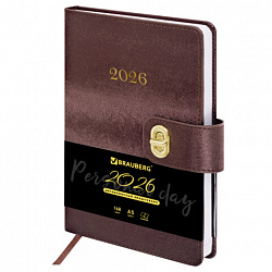 Ежедневник датированный 2026 А5 138х213 мм, BRAUBERG "Elegant", под кожу, застежка, бордовый, 117367