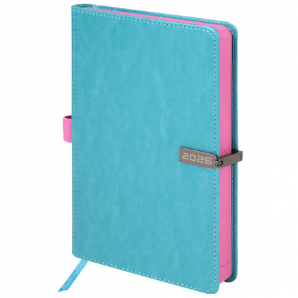 Ежедневник датированный 2026 А5 138x213 мм, BRAUBERG "Inspiration", под кожу, цветной срез, бирюза, 117476