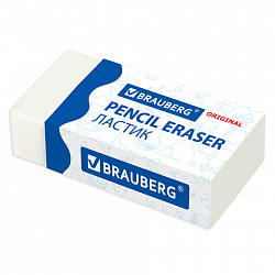 Ластик BRAUBERG "Original", 38х20х10 мм, белый, прямоугольный, картонный держатель, 228073