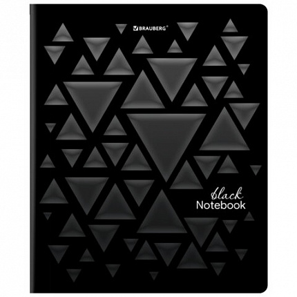 Тетрадь А5, 48 л., BRAUBERG, скоба, клетка, матовая ламинация, выборочный лак, "Black" (микс в спайке), 404375