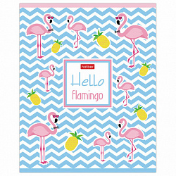 Тетрадь 18 л. HATBER скоба, клетка, обложка картон, тиснение, "Фламинго" (5 видов в спайке), 18Т5тВ1