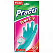 Перчатки МНОГОРАЗОВЫЕ резиновые PACLAN "Extra Dry", хлопчатобумажное напыление, 100% флок, размер 7,5-8, M (средний), синие, вес 52 г, 7340, 407341