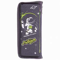 Пенал мягкий ЮНЛАНДИЯ, 2 отделения, полиэстер, "Cosmonaut", серый, 21х6х9 см, 270275