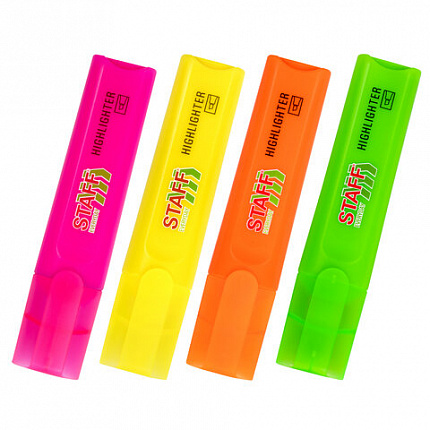 Набор текстовыделителей 4 НЕОНОВЫХ ЦВЕТА, STAFF "EVERYDAY HL-720", линия 1-5 мм, скошенный наконечник, 152555