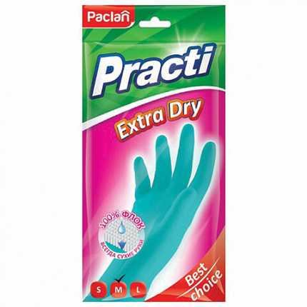 Перчатки МНОГОРАЗОВЫЕ резиновые PACLAN "Extra Dry", хлопчатобумажное напыление, 100% флок, размер 7,5-8, M (средний), синие, вес 52 г, 7340, 407341
