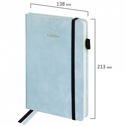Ежедневник недатированный А5 138x213 мм, BRAUBERG "Velvet", резинка, держатель, 160 л., серо-голубой, 116245