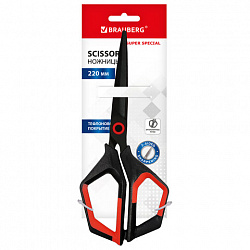 Ножницы BRAUBERG "Super special", 220 мм, черные, 3-сторонняя заточка, тефлоновое покрытие, 238849