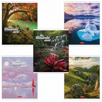 Тетрадь А5 96 л. HATBER скоба, линия, обложка картон, "Удивительный мир" (микс), 063258, 96Т5В2