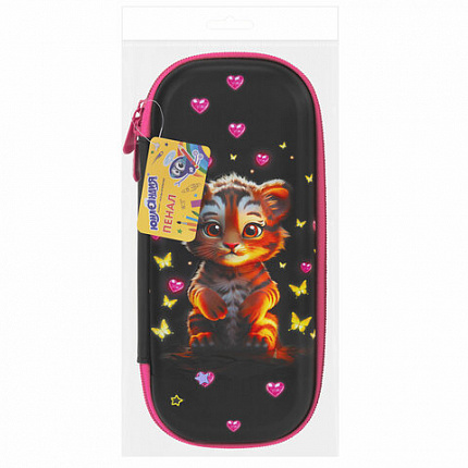 Пенал ЮНЛАНДИЯ, 1 отделение, 1 откидная планка, карман, EVA покрытие soft-touch, 22х10х5 см, "Tiger cub", 273185