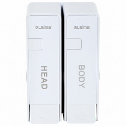 Дозатор двойной 2х0,38 л для жидкого мыла/шампуня/геля LAIMA ULTRA, НАЛИВНОЙ, белый, 609107, MD-9029W-2