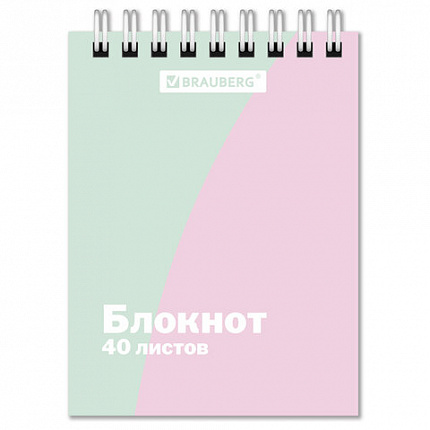 Блокнот МАЛЫЙ ФОРМАТ А7, 75х105 мм, 40 л., гребень, клетка, кросс-серия "PASTEL", BRAUBERG, 117014