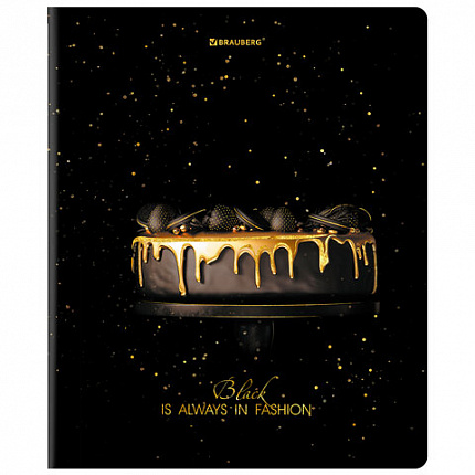 Тетрадь А5, 48 л., BRAUBERG, скоба, клетка, матовая ламинация, фольга, "Black&Gold" (микс в спайке), 404370