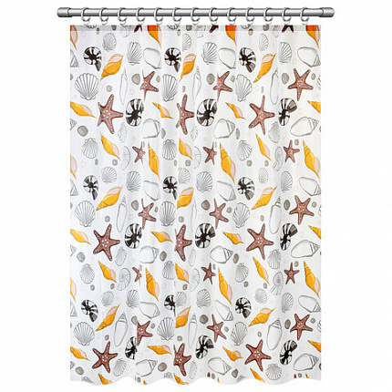 Шторка для ванной PEVA, 180х180 см, кольца в комплекте, дизайн ассорти, МОРЕ, PRIMILA (ПРИМИЛА), 700074