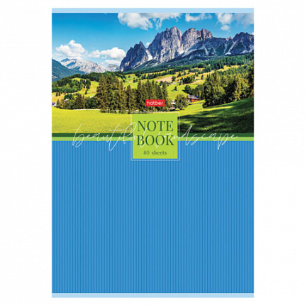 Тетрадь А4 80 л., HATBER, скоба, клетка, глянцевая ламинация, "Живописные пейзажи" (микс), 083006, 80Т4лВ1