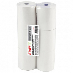 Чековая лента ТЕРМОБУМАГА 80 мм (диаметр 65-69 мм, длина 50 м, втулка 12 мм), КОМПЛЕКТ 6 шт., STAFF, 111954