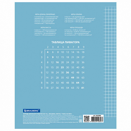 Тетрадь 18 л. BRAUBERG ЭКО "5-КА", клетка, обложка картон 170 г/м2, СИНЯЯ, 402988