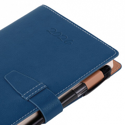 Ежедневник датированный 2025, А5, 143х218 мм, BRAUBERG "Journal", под кожу, застежка, держатель для ручки, органайзер, синий, 117379