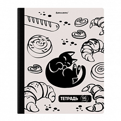 Тетрадь А5 96 л. BRAUBERG, на сшивке с корешком, клетка, обложка картон, "Кот-Непоседа", 405292