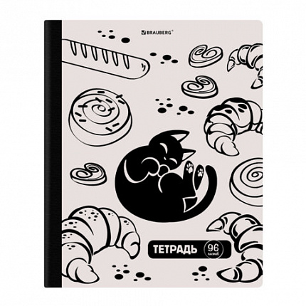 Тетрадь А5 96л. BRAUBERG на сшивке с корешком, клетка, обложка картон, Кот-Непоседа, 405292