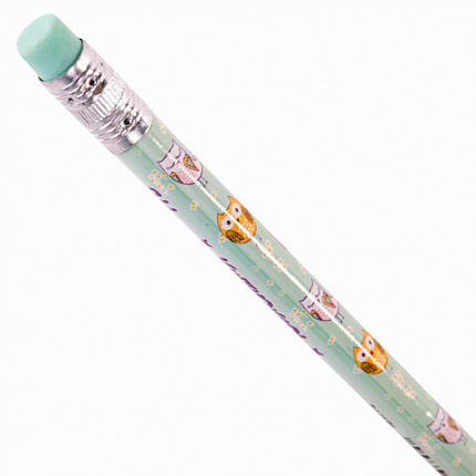 Карандаш чернографитный ЮНЛАНДИЯ "СОВУШКА", 1 шт., HB, с ластиком, корпус ассорти, 181772