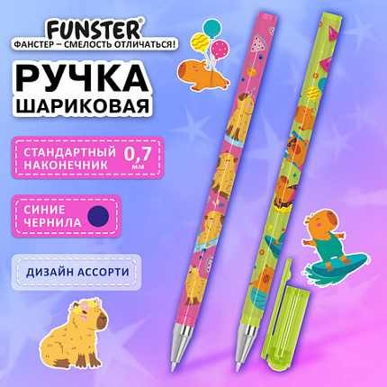 Ручка шариковая с принтом FUNSTER STICK "CUTE CAPY", СИНЯЯ, SOFT TOUCH покрытие, узел 0,7 мм, линия письма 0,35 м, 144393