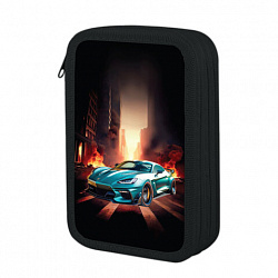 Пенал ЮНЛАНДИЯ, 3 отделения, картон с эффектом soft-touch, 19х11 см, "Fire car", 272267