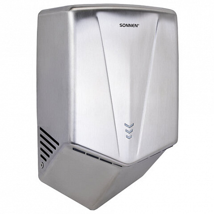 Сушилка для рук ВЫСОКОСКОРОСТНАЯ АНТИВАНДАЛЬНАЯ SONNEN K2022A, 1300 Вт, 150 м/с, IPX1, 72 дБ, нержавеющая сталь, 607191