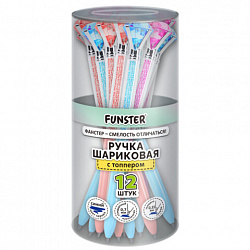 Ручка поворотная с топпером шариковая FUNSTER (ФАНСТЕР) "SHINE BRIGHT", СИНЯЯ, ассорти, пишущий узел 0,7 мм, линия письма 0,35 мм, 144377