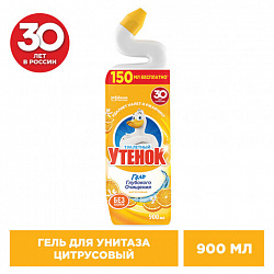 Средство для уборки туалета 900 мл, ТУАЛЕТНЫЙ УТЕНОК "Цитрусовый", 696895