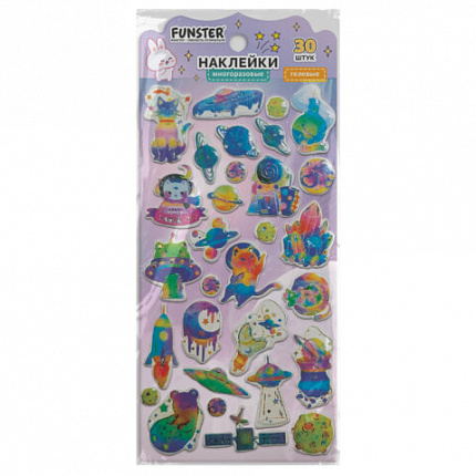 Наклейки гелевые "Красочное веселье", 17,5х9 см, ассорти 6 видов, FUNSTER (ФАНСТЕР), 666079