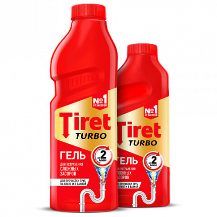 Средство для прочистки канализационных труб 1 л, TIRET (Тирет) "Turbo", гель, 8147377