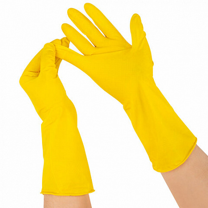 Перчатки МНОГОРАЗОВЫЕ латексные с хлопчатобумажным напылением, желтые, размер 7-8, M (средний), вес 53 г, KOMFI, DGL025P