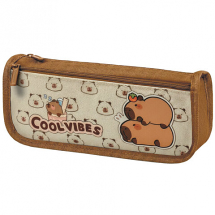Пенал мягкий BRAUBERG KIDS, 2 отделения, полиэстер, "Capybaras", 22x10x6 см, 274582