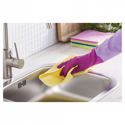 Перчатки МНОГОРАЗОВЫЕ резиновые YORK "Роза", хлопчатобумажное напыление, ПРОЧНЫЕ, размер 8-9, L (большой), розовые, вес 75 г, 92680