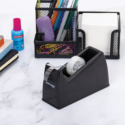 Диспенсер для клейкой ленты шириной до 26 мм, ЧЕРНЫЙ (лента в подарок!), утяжеленный большой, BRAUBERG, 701459