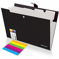 Папка-органайзер на кнопке 5 отделений, BRAUBERG "Extra", А4, черная с белым, 274094