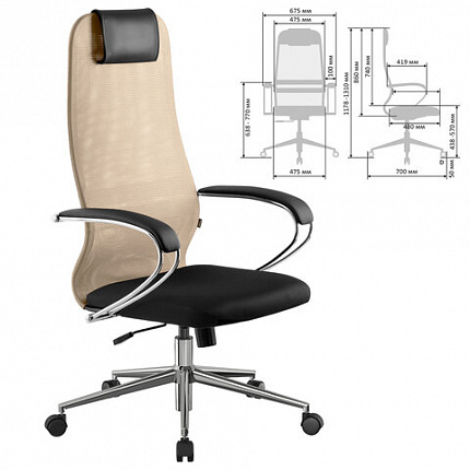 Кресло офисное BRABIX PREMIUM "Ultimate EX-800" хром, плотная двойная сетка Х2, черное/бежевое, 532913