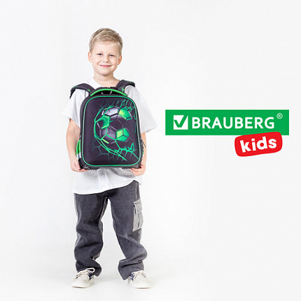 Ранец BRAUBERG KIDS START, 1 отделение, 2 кармана, "Зеленый мяч", 35х26х13 см, 272092