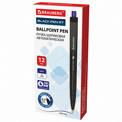 Ручка шариковая масляная автоматическая BRAUBERG "BLACK PEN RT", СИНЯЯ, игольчатый наконечник 0,7 мм, линия письма 0,35 мм, 144326